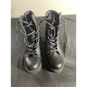 Nine West Womens Sz 7 Quona 3 Black Lug Sole Rhinestone Combat Boots $100 Msrp